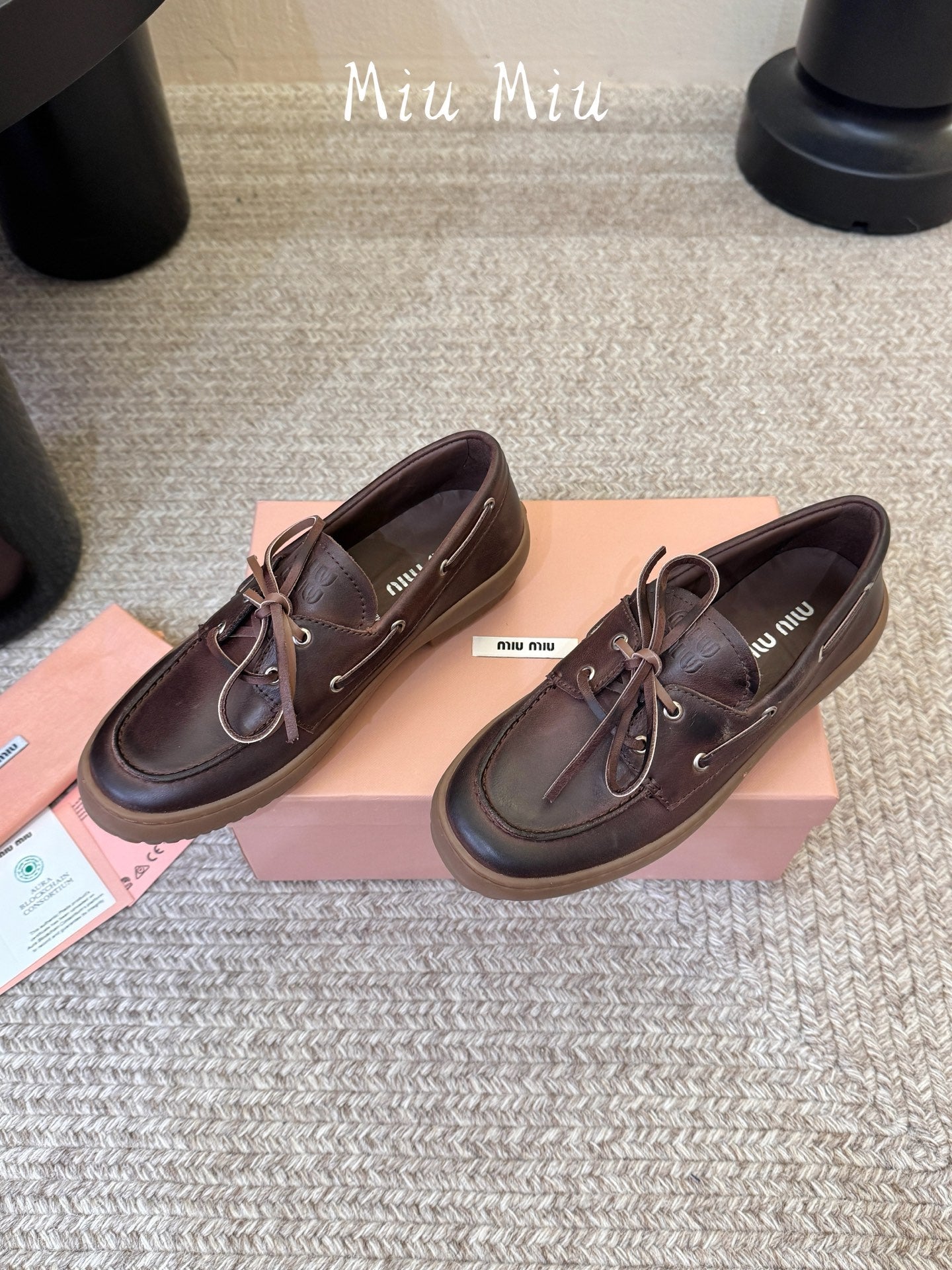 MIUMIU 26S LACE-UP LOAFERS IN DARK BROWN CALFSKIN RUBBER SOLE