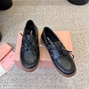 MIUMIU 26S LACE-UP LOAFERS IN BLACK CALFSKIN RUBBER SOLE