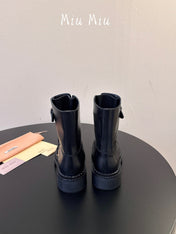 MIUMIU 26S LACE-UP ANKLE BOOTS IN BLACK CALFSKIN