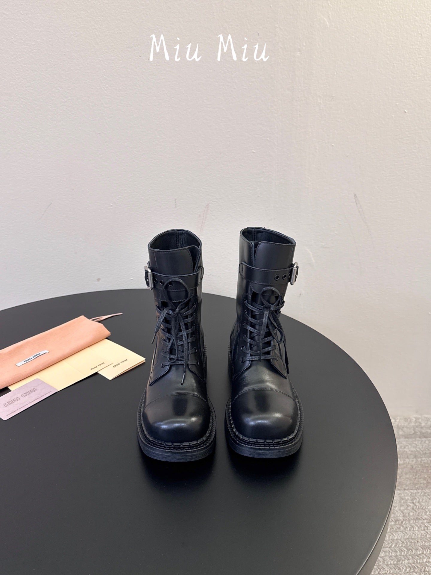 MIUMIU 26S LACE-UP ANKLE BOOTS IN BLACK CALFSKIN