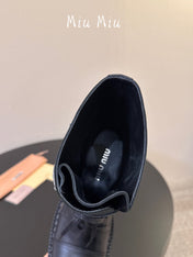 MIUMIU 26S LACE-UP ANKLE BOOTS IN BLACK CALFSKIN