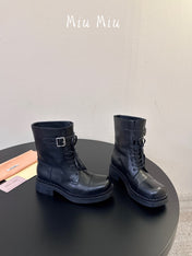 MIUMIU 26S LACE-UP ANKLE BOOTS IN BLACK CALFSKIN