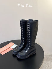 MIUMIU 26S HIGH HIKING BOOTS IN BLACK CALFSKIN