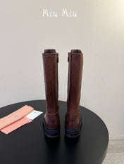 MIUMIU 26S HIGH HIKING BOOTS IN DARK BROWN CALFSKIN