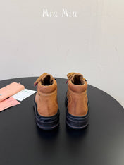 MIUMIU 26S ANKLE MOUNTAIN BOOTS IN CAMEL BROWN CALFSKIN