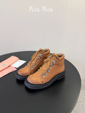 MIUMIU 26S ANKLE MOUNTAIN BOOTS IN CAMEL BROWN CALFSKIN