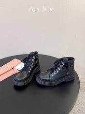 MIUMIU 26S ANKLE MOUNTAIN BOOTS IN BLACK CALFSKIN