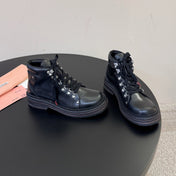 MIUMIU 26S ANKLE MOUNTAIN BOOTS IN BLACK CALFSKIN
