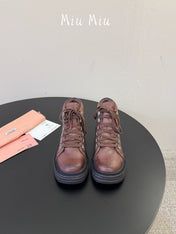 MIUMIU 26S ANKLE MOUNTAIN BOOTS IN DARK BROWN CALFSKIN