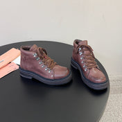MIUMIU 26S ANKLE MOUNTAIN BOOTS IN DARK BROWN CALFSKIN