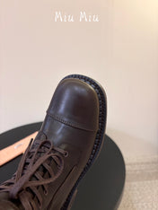 MIUMIU 26S LACE-UP KNEE-HIGH BOOTS IN DARK BROWN CALFSKIN