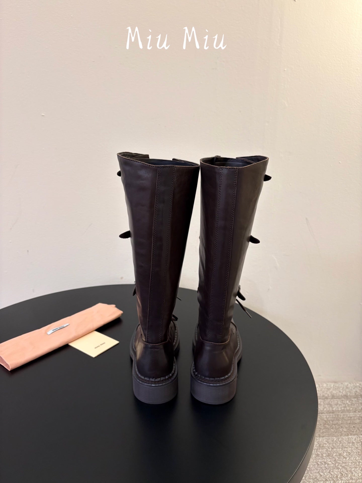 MIUMIU 26S LACE-UP KNEE-HIGH BOOTS IN DARK BROWN CALFSKIN