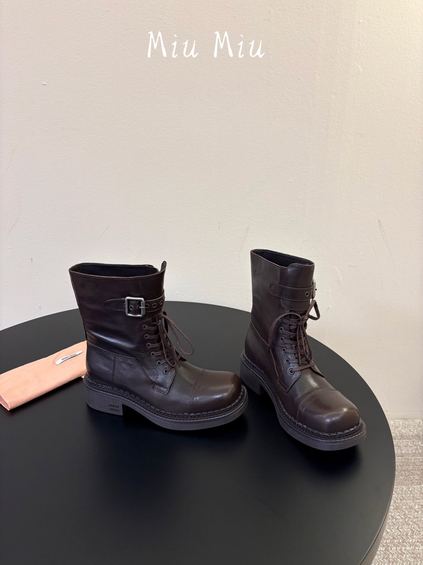 MIUMIU 26S LACE-UP ANKLE BOOTS IN BROWN CALFSKIN