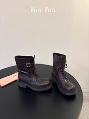 MIUMIU 26S LACE-UP ANKLE BOOTS IN BROWN CALFSKIN
