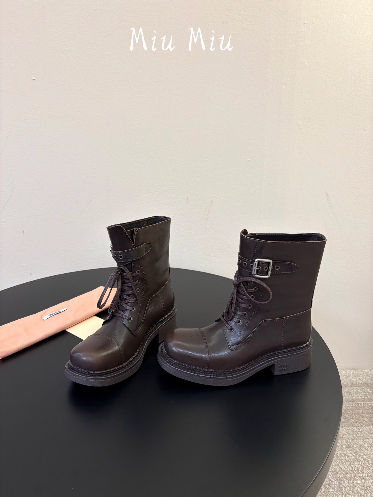 MIUMIU 26S LACE-UP ANKLE BOOTS IN BROWN CALFSKIN