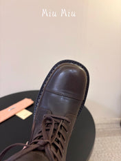 MIUMIU 26S LACE-UP ANKLE BOOTS IN BROWN CALFSKIN