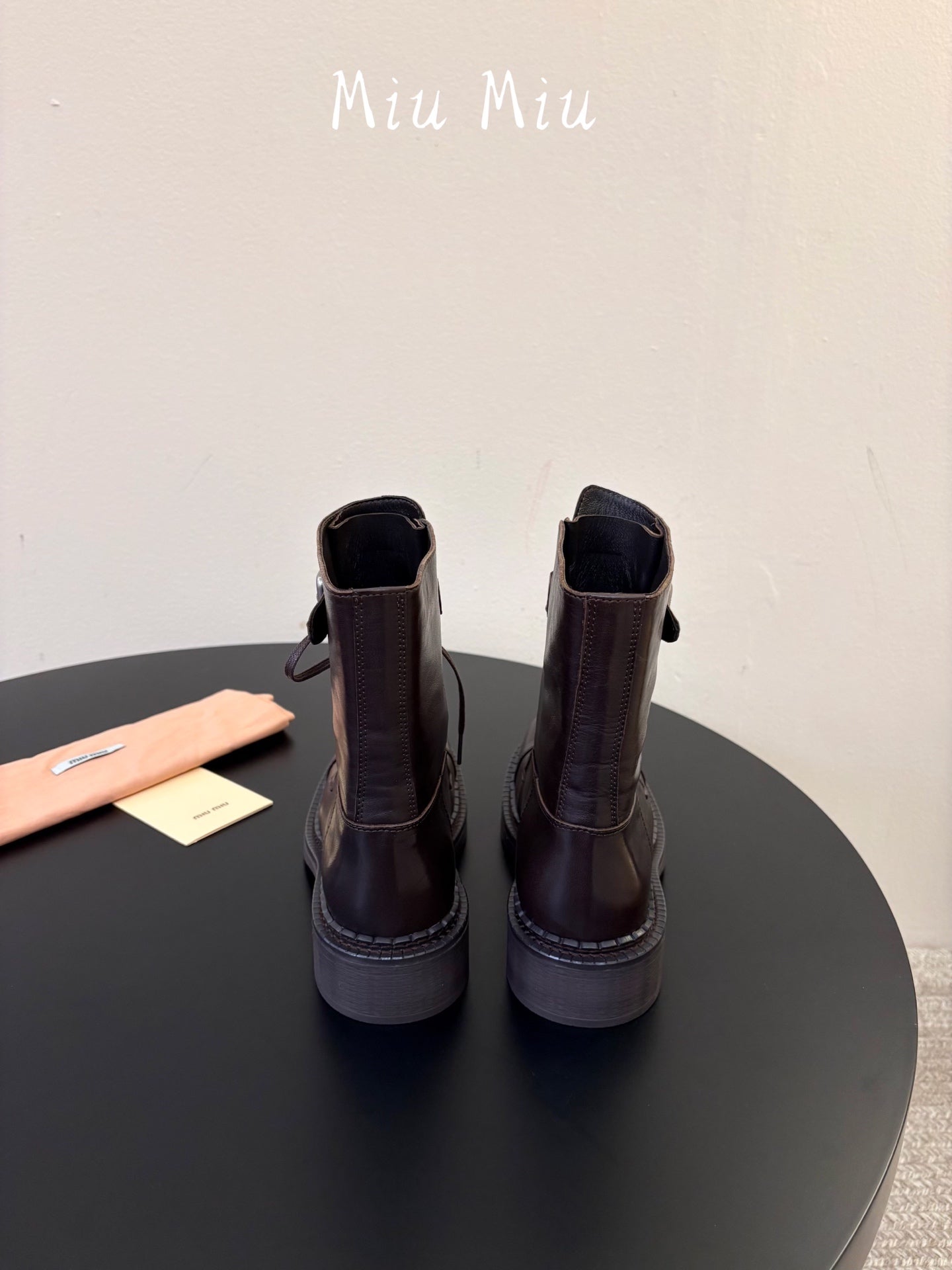 MIUMIU 26S LACE-UP ANKLE BOOTS IN BROWN CALFSKIN