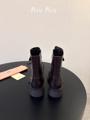MIUMIU 26S LACE-UP ANKLE BOOTS IN BROWN CALFSKIN