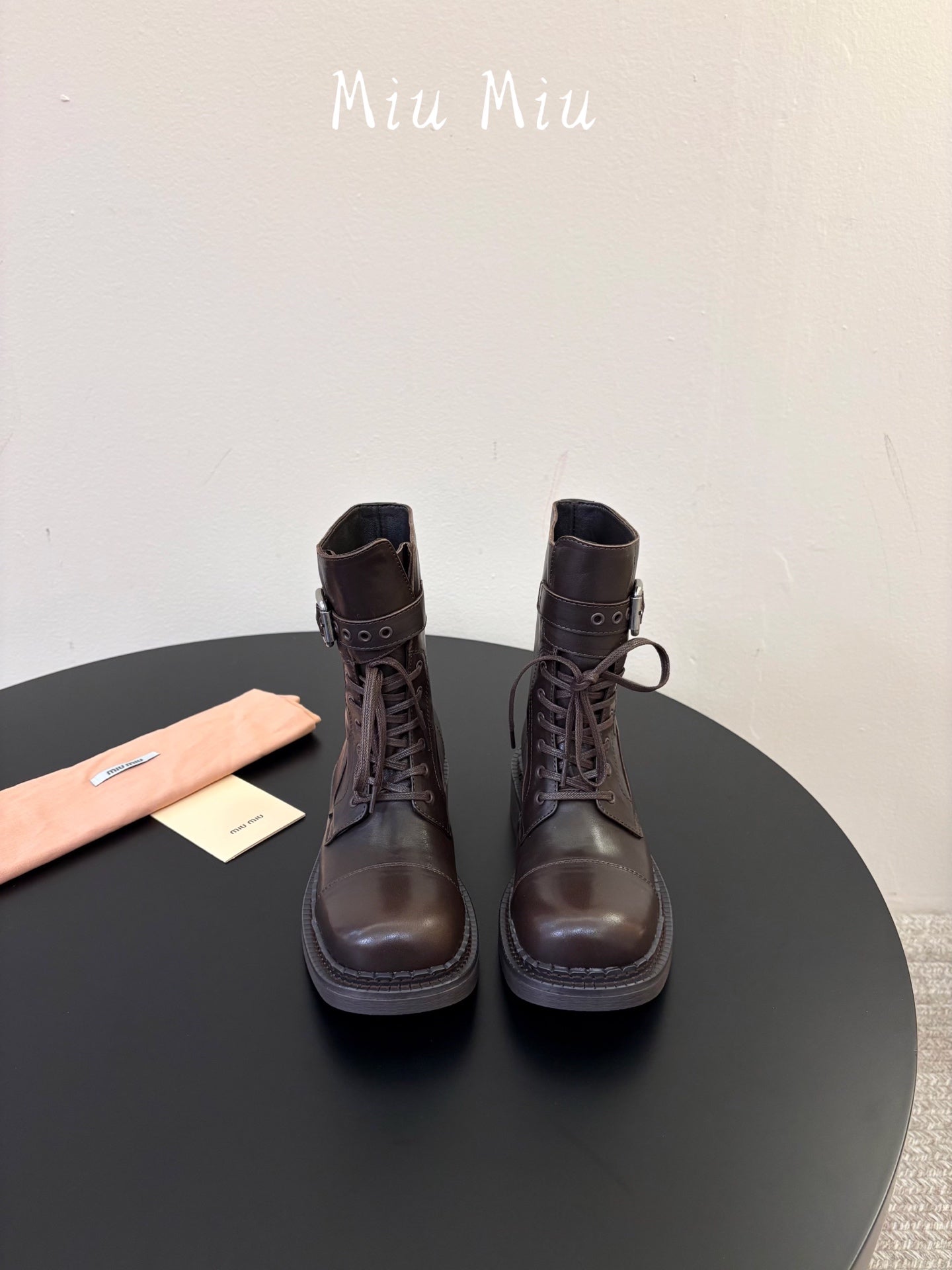 MIUMIU 26S LACE-UP ANKLE BOOTS IN BROWN CALFSKIN