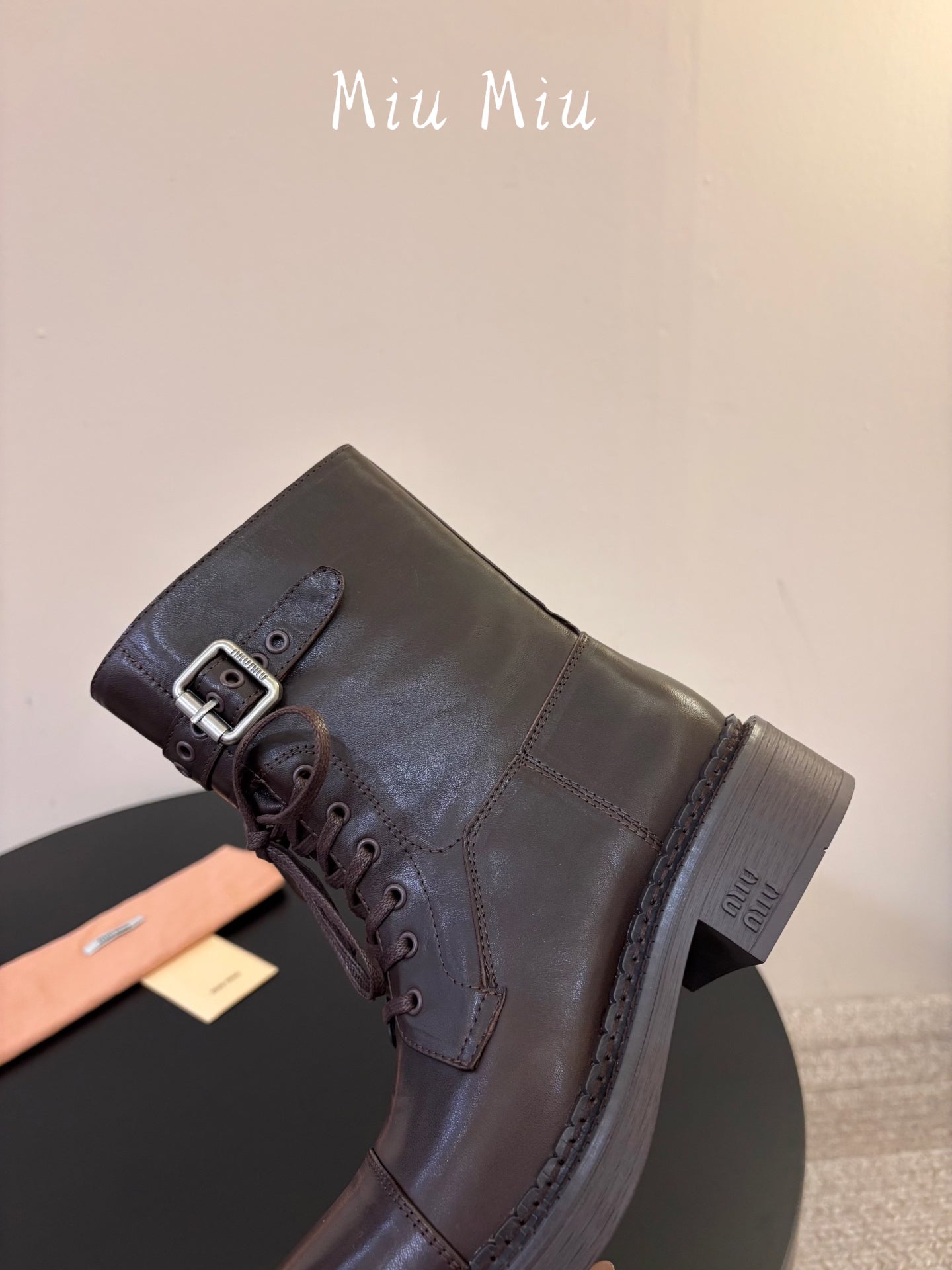 MIUMIU 26S LACE-UP ANKLE BOOTS IN BROWN CALFSKIN
