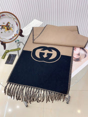 CAMEL BEIGE AND BLACK WOOL WITH INTERLOCKING G SCARF 200 CM