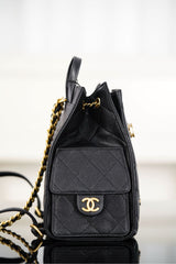 CHANEL 25S GRABRIELLE 23 CM IN BLACK LAMBSKIN WITH GOLD HARDWARE