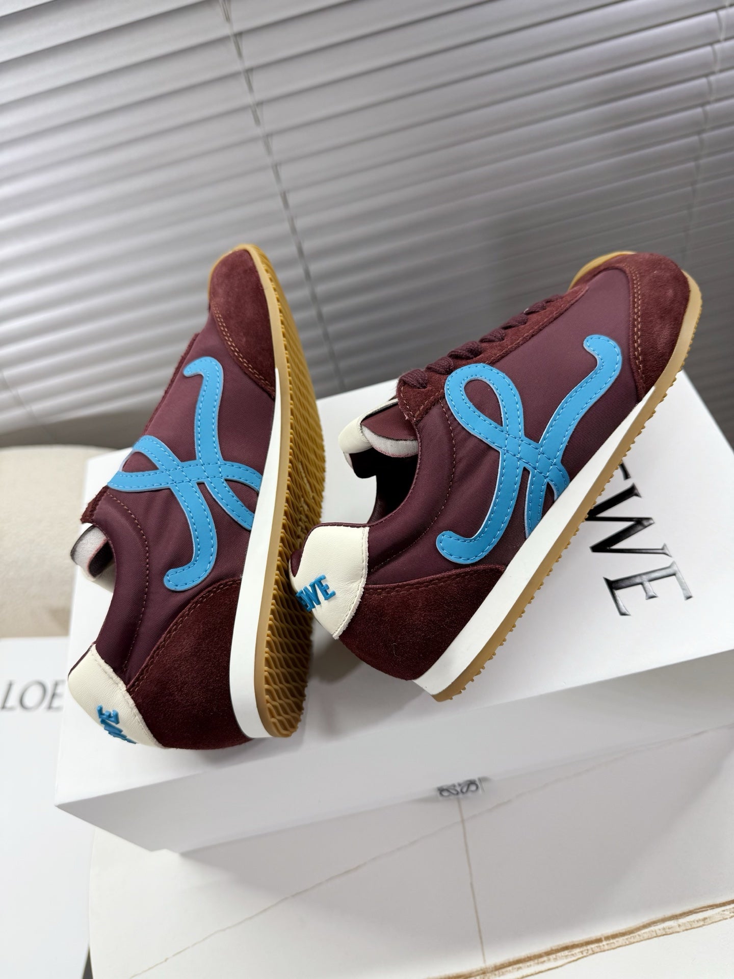 LOEWE 26S BALLET RUNNER 2.0 IN BURGUNDY RED NYLON AND CALFSKIN