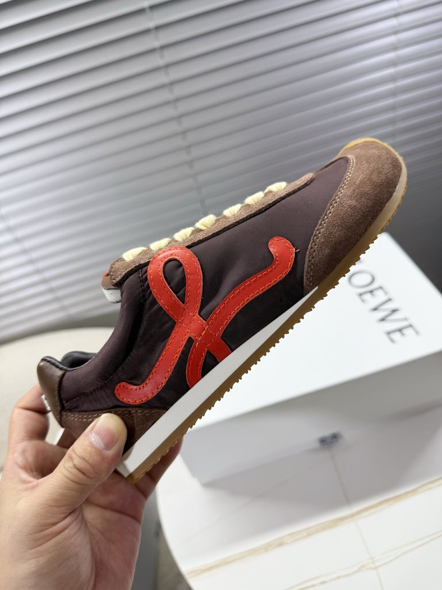 LOEWE 26S BALLET RUNNER 2.0 IN DARK BROWN NYLON AND CALFSKIN