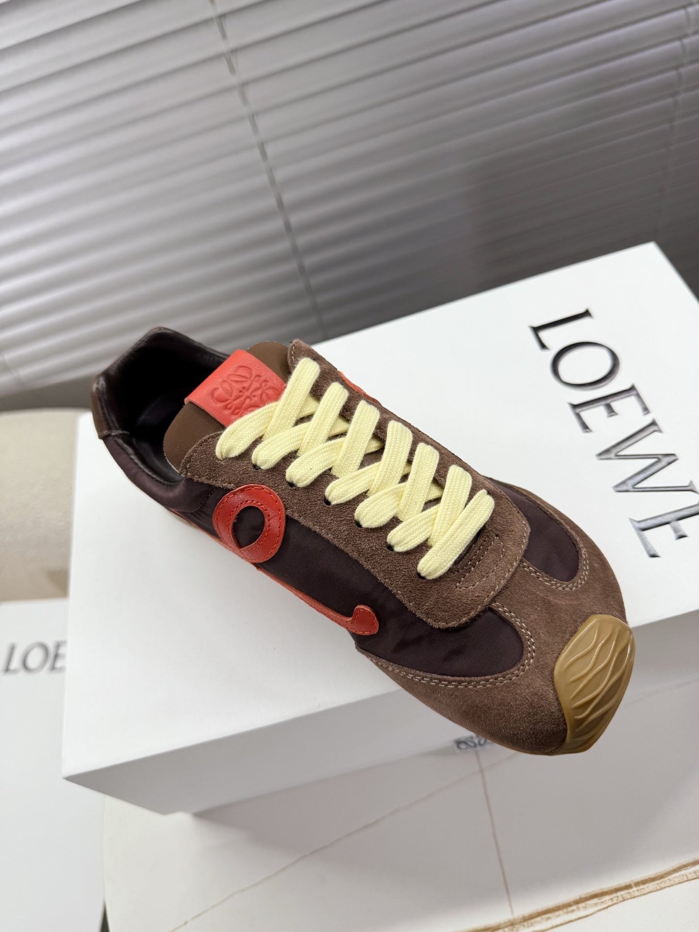 LOEWE 26S BALLET RUNNER 2.0 IN DARK BROWN NYLON AND CALFSKIN