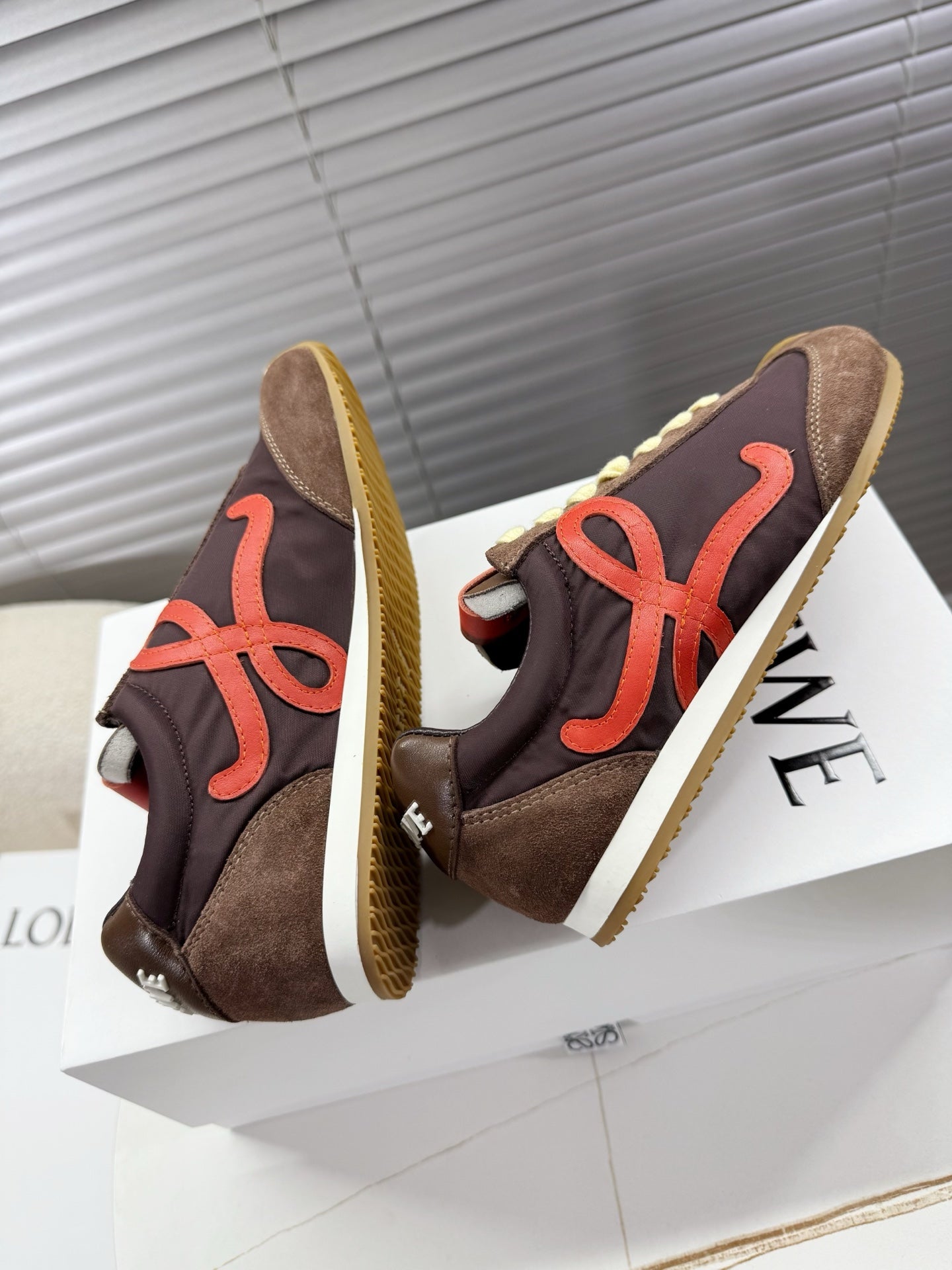 LOEWE 26S BALLET RUNNER 2.0 IN DARK BROWN NYLON AND CALFSKIN