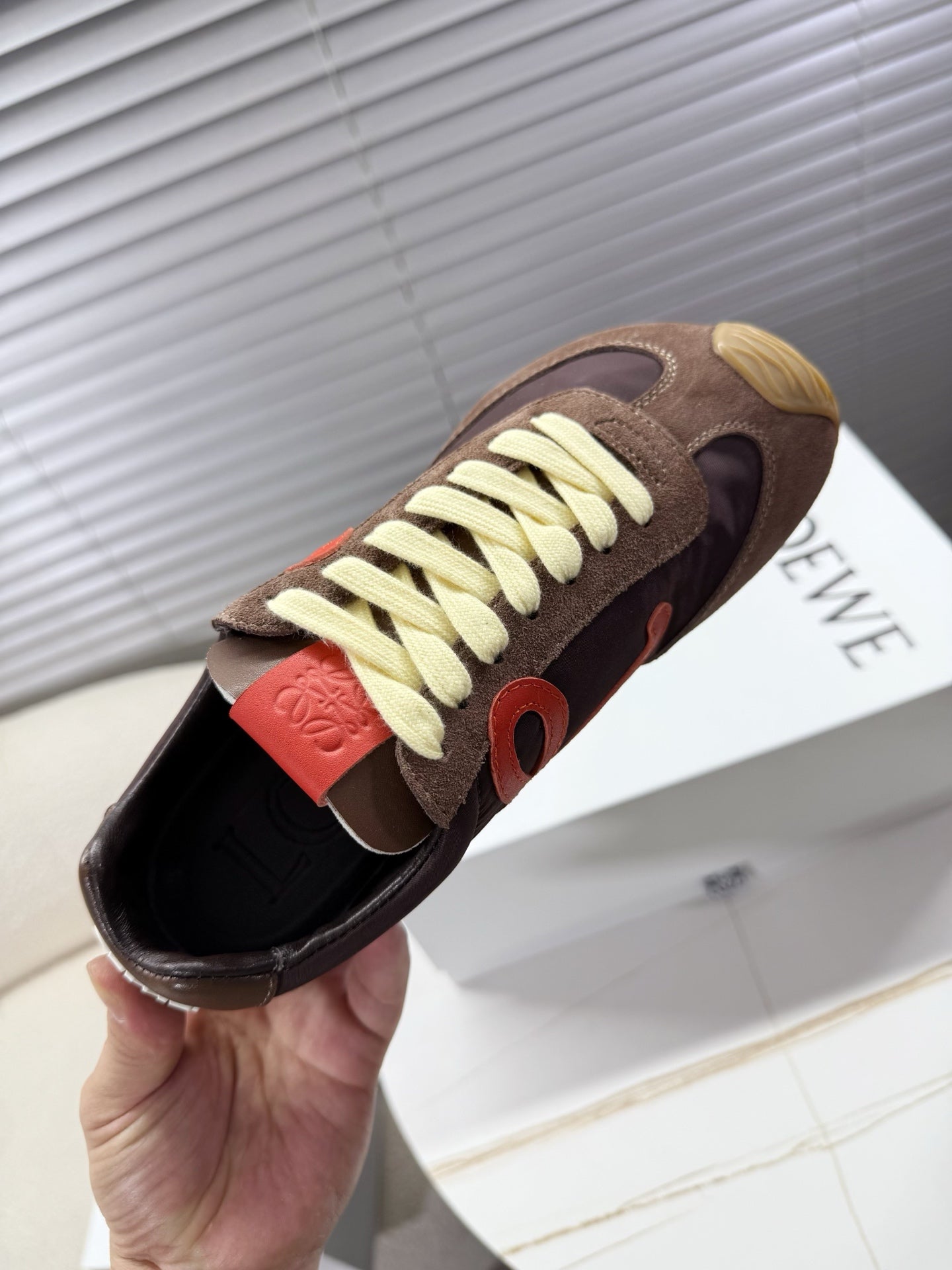 LOEWE 26S BALLET RUNNER 2.0 IN DARK BROWN NYLON AND CALFSKIN