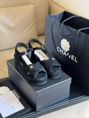 CC CLASSIC WEDGE SANDALS IN BLACK LAMBSKIN SUEDE