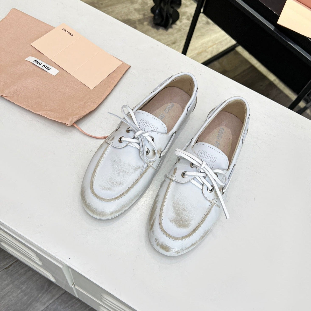Lace-up Retro Loafers White Cowhide