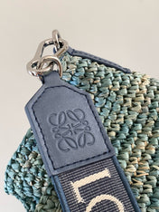 LOE 30 SLIT BAG IN DENIM BLUE RAFFIA AND CALFSKIN