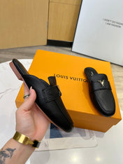 LV 26S MARE OPEN-BACK LOAFERS IN BLACK GRAINED CALFSKIN
