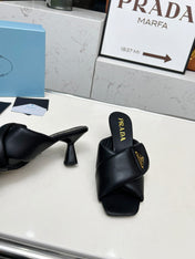 PRA CROSS MULE HEELS IN BLACK CALFSKIN WITH PADDED STRAPS