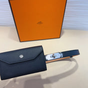 HM KELLY POCKET 18MM BELT BLACK LEATHER SILVER HARDWARE