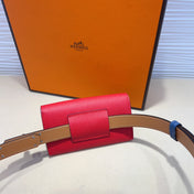 HM KELLY CHERRY RED POCKET 18MM BELT NAVY BLUE LEATHER SILVER HARDWARE