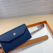 HM KELLY NAVY BLUE POCKET 18MM BELT WHITE LEATHER SILVER HARDWARE