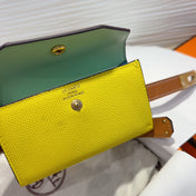HM KELLY LEMON YELLOW POCKET 18MM BELT CINNAMON BROWN LEATHER GOLD HARDWARE