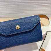 HM KELLY NAVY BLUE POCKET 18MM BELT WHITE LEATHER GOLD HARDWARE