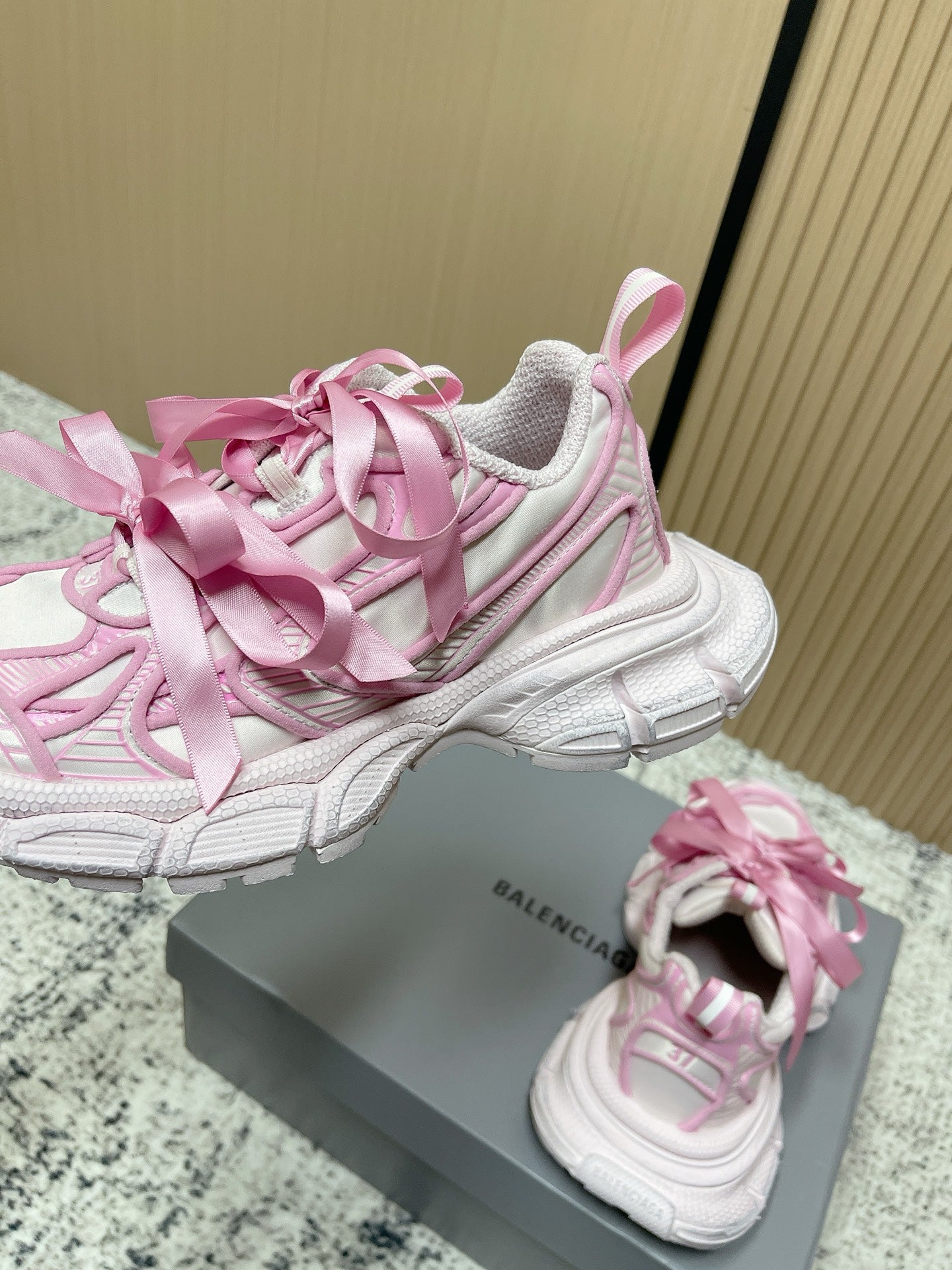 BALENCIAGA 25S 3XL SNEAKERS IN CREAM WHITE MIX PINK PU LEATHER