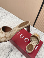 GUCCI 26S HIGH HEELS IN BEIGE CANVAS WITH GOLD HARDWARE