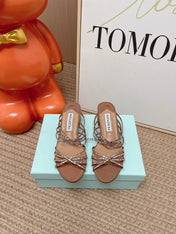 AQUAZZURA 26S CRYSTAL STRAP SANDALS 45 MM IN BROWN FABRIC