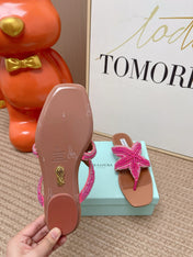 AQUAZZURA 26S STARFISH BEADED THONG SANDALS IN PINK AND BROWN LAMBSKIN