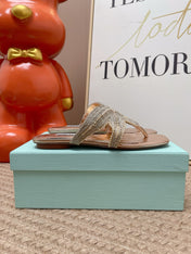 AQUAZZURA 26S STARFISH BEADED THONG SANDALS IN ROSE GOLD LAMBSKIN