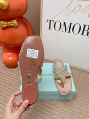 AQUAZZURA 26S STARFISH BEADED THONG SANDALS IN ROSE GOLD LAMBSKIN