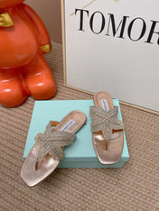 AQUAZZURA 26S STARFISH BEADED THONG SANDALS IN ROSE GOLD LAMBSKIN