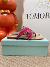 AQUAZZURA 26S STARFISH BEADED THONG SANDALS IN PINK AND BEIGE LAMBSKIN