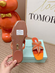AQUAZZURA 26S STARFISH BEADED THONG SANDALS IN ORANGE LAMBSKIN